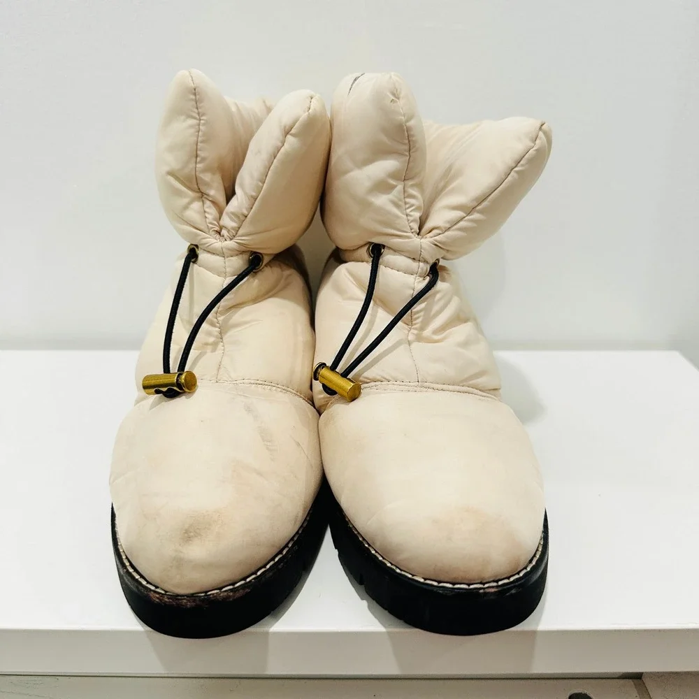 J.Crew Ivory Puffer Ankle Boots Bungee Toggle Winter Lug Sole BD325 Womens 8